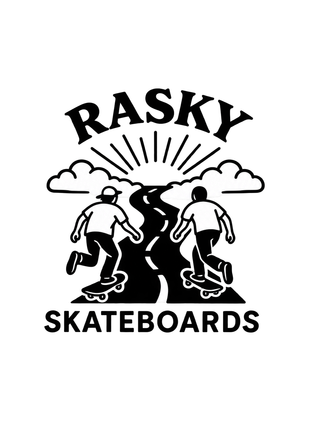 A RASKY illustration of skaters heading towards the clouds