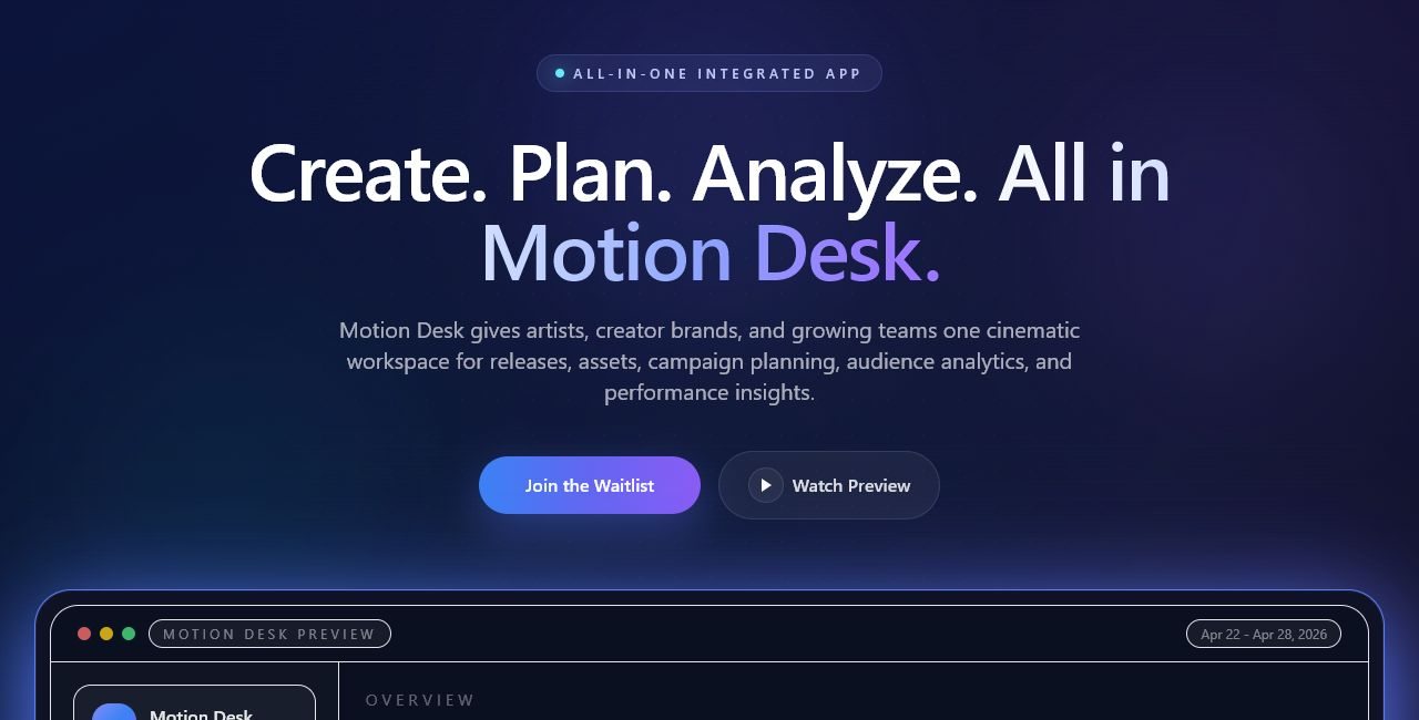 Motion Desk creator operating system screenshot