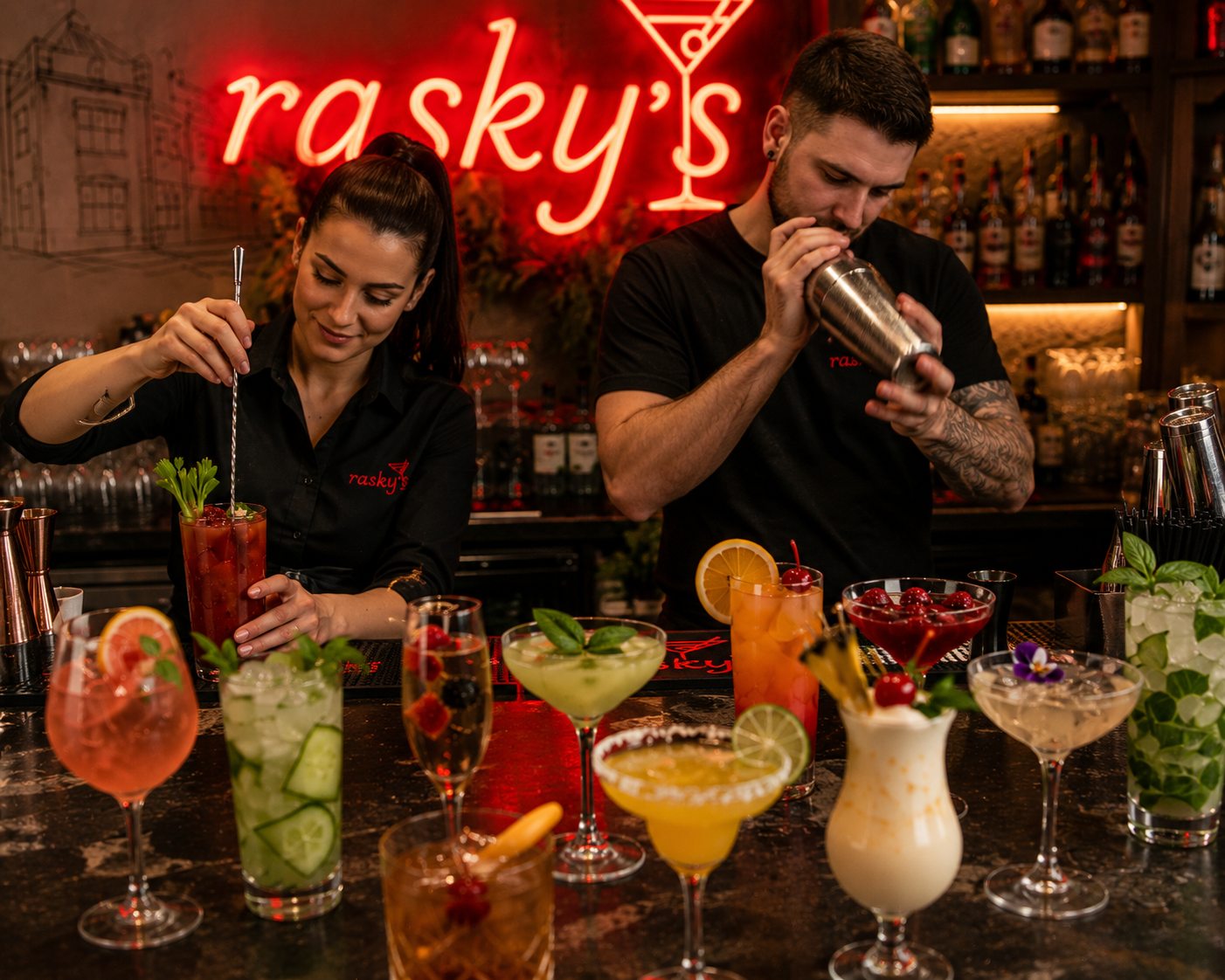 Raskys bartenders preparing cocktails