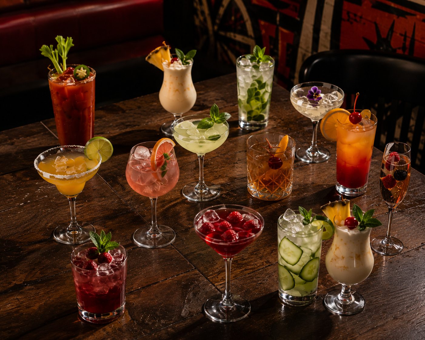 Raskys cocktails arranged on a table