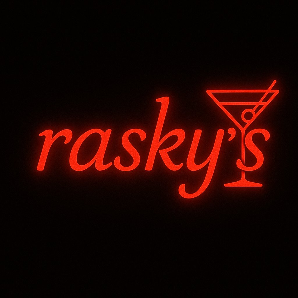 Raskys red neon venue logo