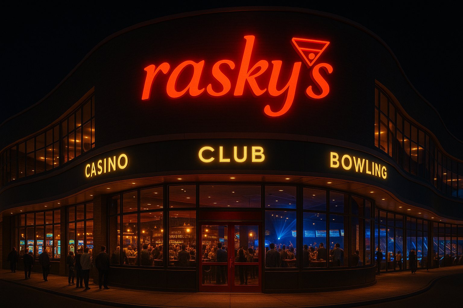Raskys larger club, casino and bowling destination venue