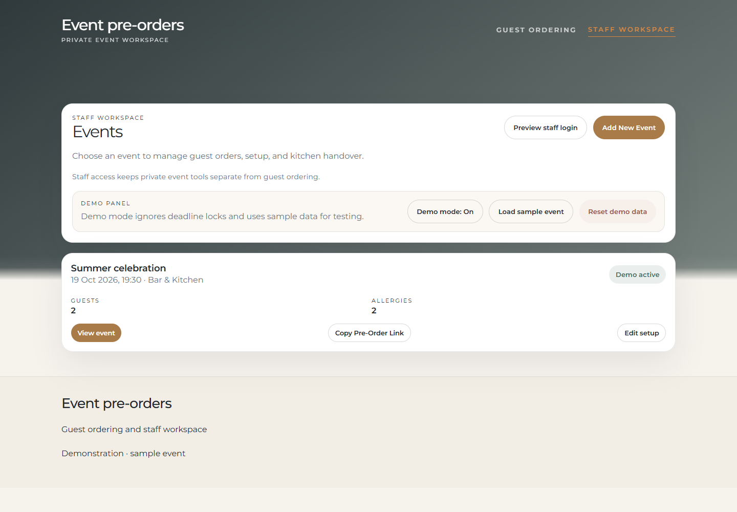 Staff workspace demonstration page, shown in full