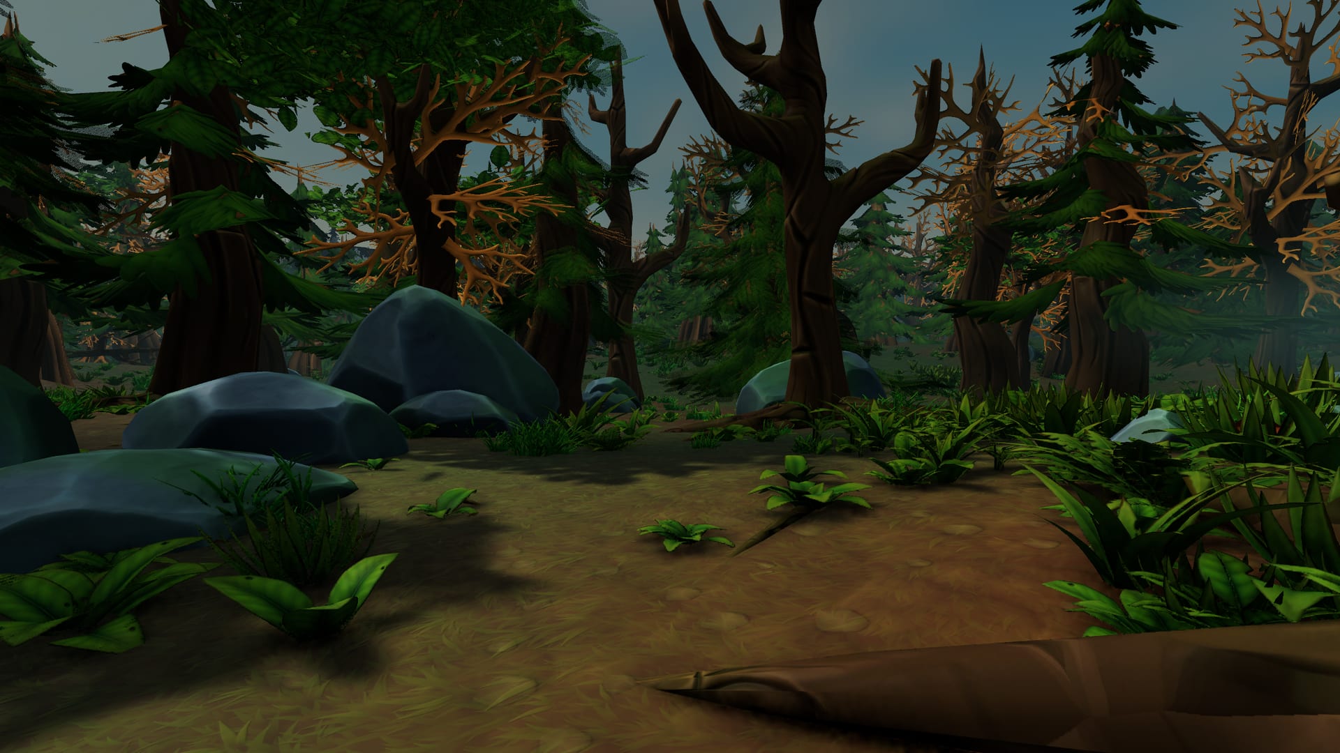 In the game: walking on into the woods south-west of the glade, at eye level.