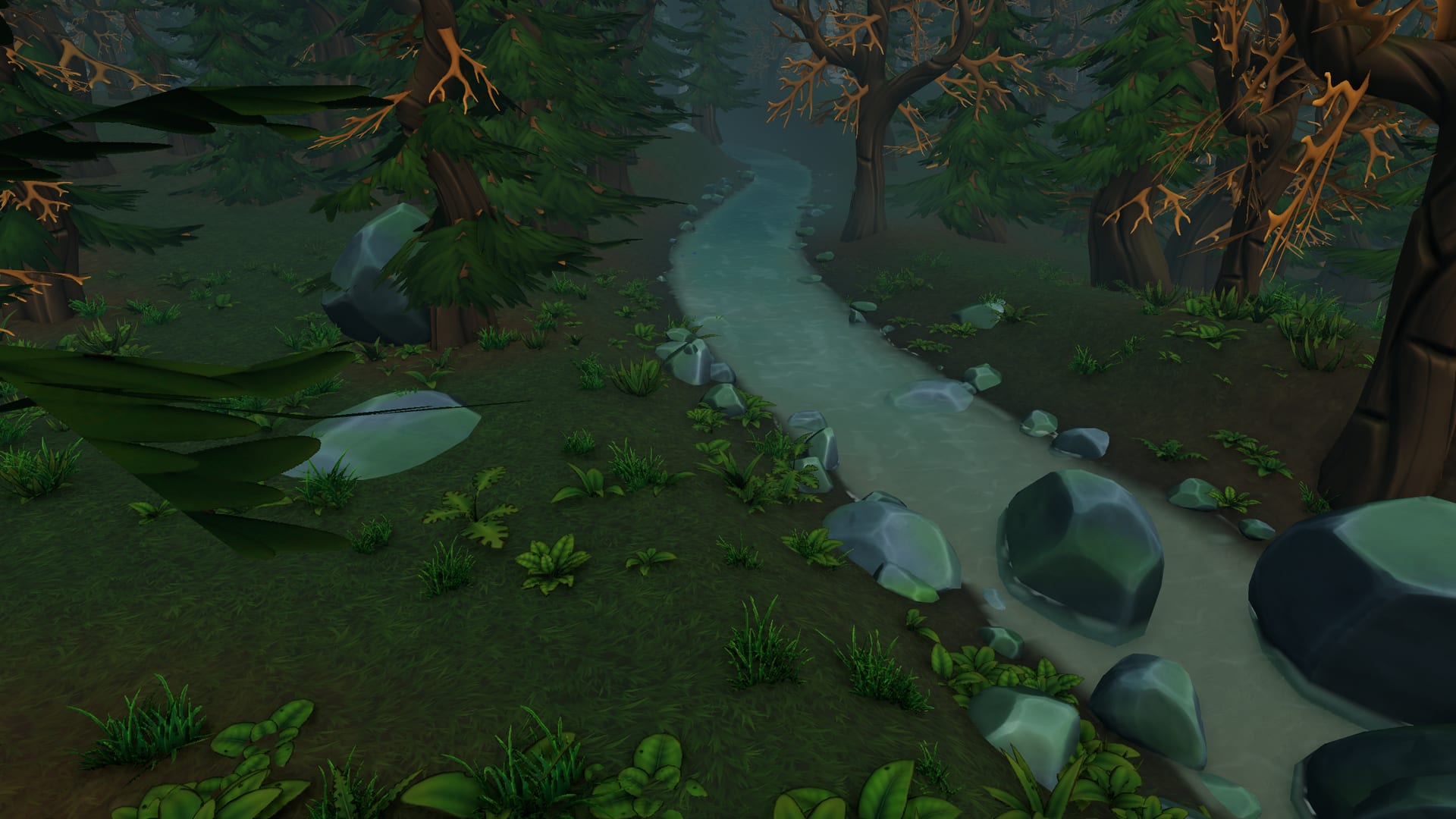 Game footage: walking upstream along the bank to the drinking place.